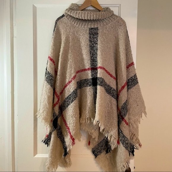 Hayden Sweaters - Hayden Los Angeles Plaid Cowl Neck Poncho huge cozy shawl